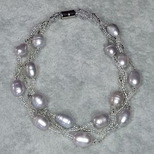 Beautiful Braided Silver-Tone Cultured Pearl Bracelet